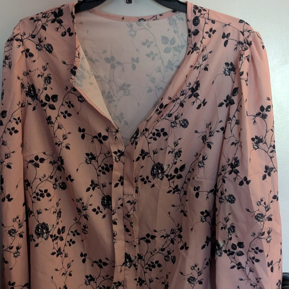 Pink and black floral blouse